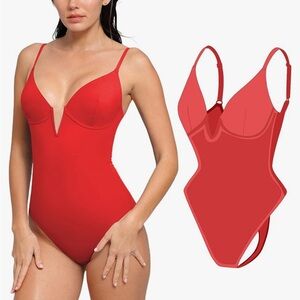 Popilush XL Red One-Piece Swimsuit with Plunging V-Neck
